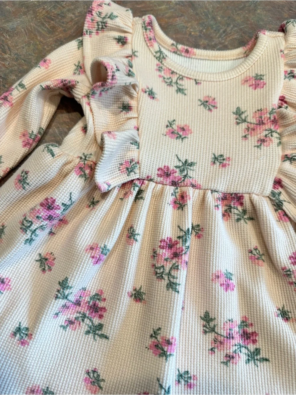 🤑EU The Children's Place Pink Floral Ruffle Long-Sleeve Dress🤑